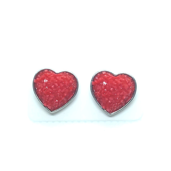5/$25Red Heart Shaped Druzy Earrings Silver Studs Hypoallergenic - Picture 6 of 7